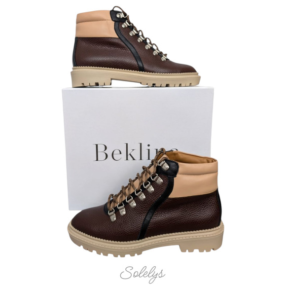 Beklina Castagna Chocolate Brown Pebbled Leather Ankle Hiking Boot Womens 10 NEW - Picture 1 of 12